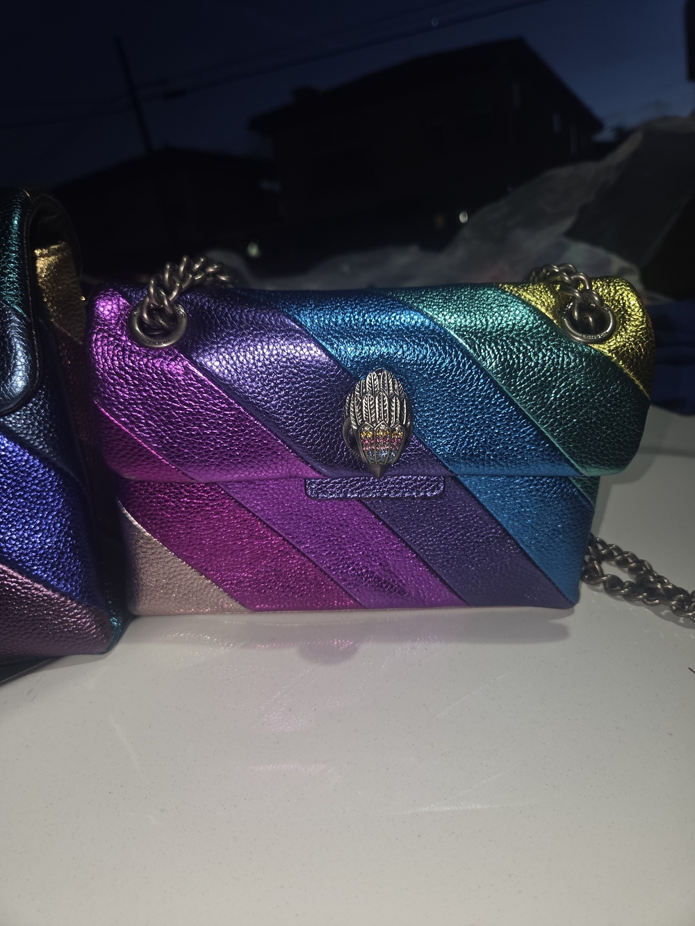 Kurt Geiger Rainbow Chevron Mini Shoulder Bag with Chain